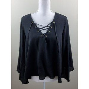 Pebble & Stone Women's Lace Up Front Bell Front Blouse Top Size M